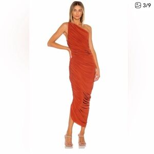 Norma Kamali Cinnamon/Orange Midi Dress One Shoulder